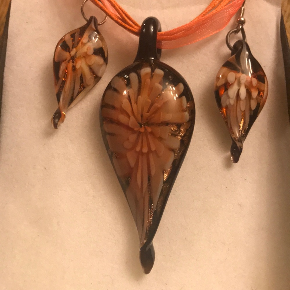 Hand blown glass Necklace with matching earrings